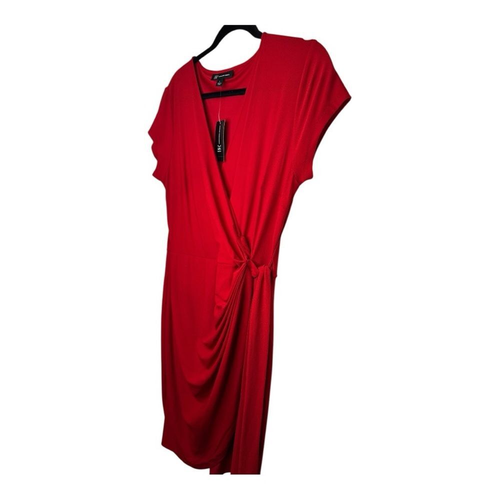 INC Red Faux-Wrap Midi Dress – Size Large, NWT - Picture 7 of 11